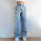 Blue Mom Jeans 90s Casual Loose Wide Leg Cargo Pants