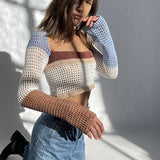 Contrasting Color Square Neck Long Sleeve Sweater