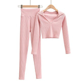 Slim Short Navel V-neck hooded Two-Piece Set