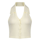 Multicolor Halter Neck Lapel Deep V Vest