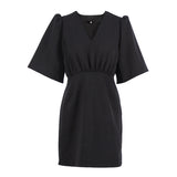 Black V-neck Waist Dress