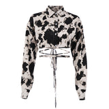 Long Sleeve Tie Dye Lapel French Blouse