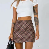 Brown Coffee Tartan Print Mini Skirt