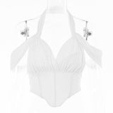 Solid Color Tunic Fishbone Halterneck Top