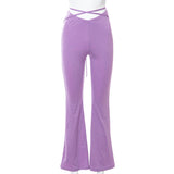 V-shaped Waist Umbilical Cross Strap Flared Casual Pants