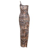 Slim long tiger print dress