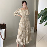 Women's Printed Waist Long Pleated Dress
