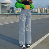 Fashion Street Graffiti Straight Leg High Waist Jeans