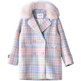 Plaid fur collar coat