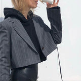 Long Sleeve Striped Double-button Elegant Office Jacket