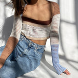 Contrasting Color Square Neck Long Sleeve Sweater