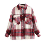 Stylish Pockets Oversized Plaid Jacket