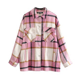 Stylish Pockets Oversized Plaid Jacket