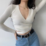 Sexy Cross V-neck Tie Sweater