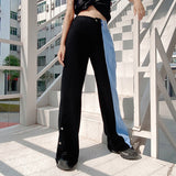 Contrast Stitching High-waisted Thin Wide-leg Jeans