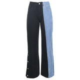 Contrast Stitching High-waisted Thin Wide-leg Jeans
