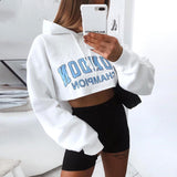 Long Sleeve Short Hoodie Blue Letter