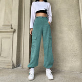 Corduroy High-waisted Pockets And Loose-fitting Trousers