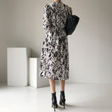 Elegant Hit Color Female Lace-up Printed Midi Dress