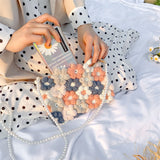 Pearl Flower Hand-Woven Crossbody Handbag