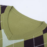 Green V-Neck Diamond Sweater