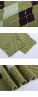 Green V-Neck Diamond Sweater