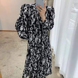 Elegant Hit Color Female Lace-up Printed Midi Dress