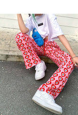 Heart Shaped Print High Rise Wide Leg Trousers