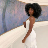 Pure Color Sling Stitching Halter Ruffle Short Dress