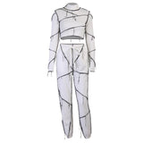 Line Stitching Pant Suit Sexy Slim Stitching Long-Sleeved Top Two-Piece