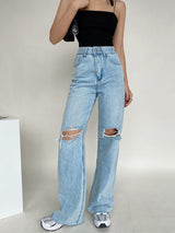 Retro Ripped Wide-leg Jeans