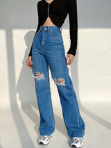 Retro Ripped Wide-leg Jeans