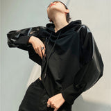 Girly Black Hooded Design Niche Loose Top