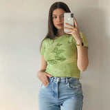 Butterfly Green Print Short Sleeve Shirt