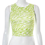 Round Neck Sleeveless Printed Navel Slim T-Shirt