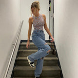 Round Neck Sleeveless Printed Navel Slim T-Shirt