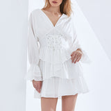 Sexy Deep V-neck Solid Color Waist Slimming Dress