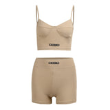 Label Chest Cup Shorts Set