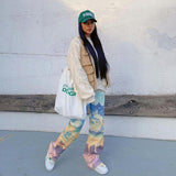 High Waist Straight Print Slim Street Pants