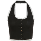 Short Button Collar Sexy Back Umbilical Vest