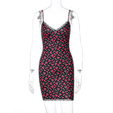 Sexy V-neck Lace Sling Print Temperament Dress
