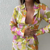 Floral Print Long Sleeve Shirt Dress