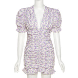 V-Neck Puff-Sleeve Slim-Fit Dress