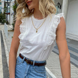 Round Neck Sleeveless Lace Stitching Blouse