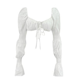 Sexy Trumpet Sleeve Lace-up Folds Top