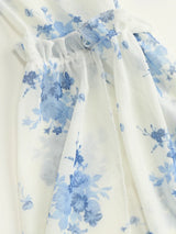 Robe courte à manches évasées florale nouée