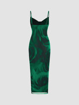 Robe mi-longues en maille à col en cloche et fente ruche