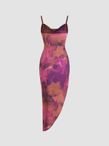 Robe Midi Asymétrique Drapée à Motif Dégradé avec Encolure Cœur Élégante