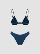 Ensemble bikini uni à armatures col V avec bretelles réglables