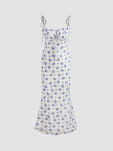 Robe longue en dentelle florale à encolure cœur et laçage